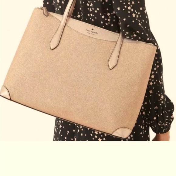 🩷🔥NWT KATE SPADE EXTRA LARGE ROSE GOLD GLITTER TOTE + FREE NWT KATE SPADE TOTE❣️ - Picture 3 of 12